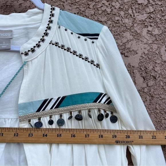 Chico's Open Front Blouse White Double Layer Beaded Sheer Boho Women Size Small - Picture 10 of 12